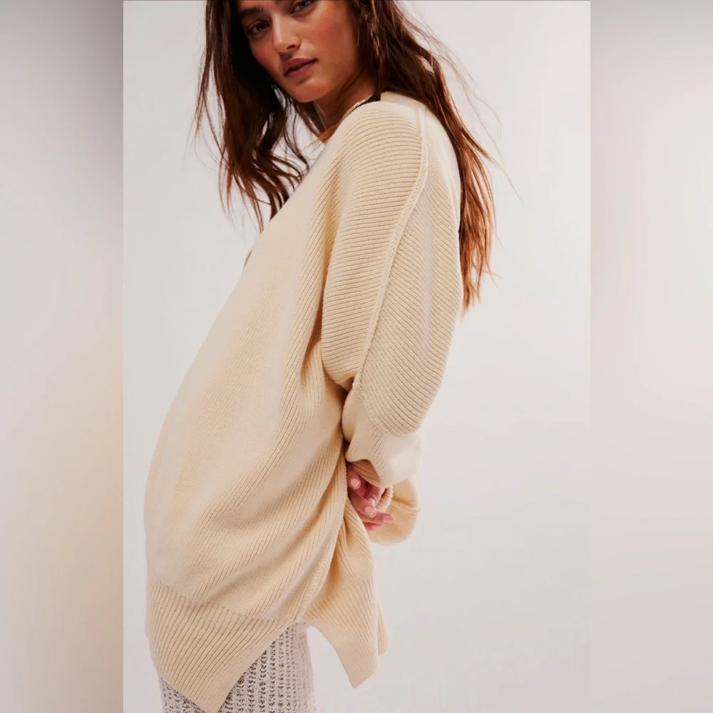 Free People Easy Street Tunic Sweater Cream XS NWT - Picture 2 of 6